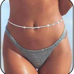 1 Pcs Premium Crystal Waist Chains Silver Sexy Layered Heart Rhinestone Belly Bikini Body Chains Sparkly Love Waist Body Jewelry for Women-46