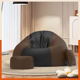 Biggie Bean Bag with Beans Filled 6XL Luxura Elite Bean Bag Sofa with Free Cushion and Footrest - Official : DuoBlend Sofa Combo (Matching Color : Regular, Black-Brown)-image-6