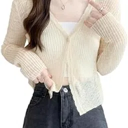 icw Women's Ribbed Knitted V-Neck Cardigan Front-Open Top Long Sleeve Shrug Jacket for Girls-picture-16