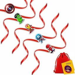 Swastikart Combo of 5 Rakhi for Kids Boy Brother Pack of 5 Super Hero Fancy Fun Rakhi Cum Fridge Magnet for Kids Brother with Greeting Card Roli Chawal-2