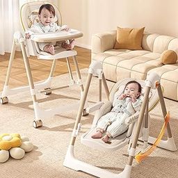 R for Rabbit Marshmallow Smart 3-in-1 High Chair with Swing for Baby, Adjustable Height, Dual Tray, Reclinable Backrest & Footrest Feeding Chair for 0.6-5 Years Kids |(Abstract Beige)-image-60