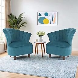 Peachtree Butterfly 1 Seater Chair for Living Room, Mango Wooden Frame & Sheesham Wood Leg|Velvet Fabric Chair for Dining Room|Single Seater Chair|No Armstyle|2 Year Warrranty (Set of 2,Teal Green)-image-60