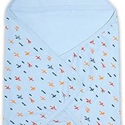 LuvLap Cotton Hooded Wrapper - Baby Towel for New Born | Big Size 75cm x 75cm | Soft, Safe & Skin-friendly | Perfect for Newborn 0-12 Months | Lightweight & Travel Friendly, Aeroplane Print - Sky Blue-image-87