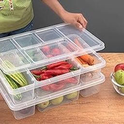 Clazkit Plastic Veggie Tray with Lid – 5 Compartment Food Storage & Serving Container | Fridge Storage Box | Large Transparent Snackle Box for Fruits, Vegetables, Salads, Meals |BPA-Free (Pack of 1)-image-48