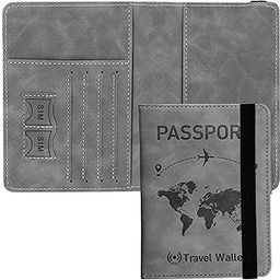 Grey RFID Blocking PU Leather Travel Passport Holder Cover Travel Wallet Organiser Passport Case Travel Document Organiser for Men & Women(14.58 X 11CM)-13