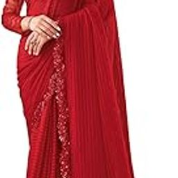 Women's Self Woven, Lace Georgette Saree with Unstitched Blouse-10
