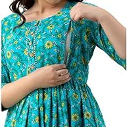 Women's Pure Cotton Maternity Gown/Maternity Wear/Feeding Gown A-line Maternity Feeding Dress/Maternity Dress for Women/Maternity Feeding Kurtis for Women Sky Blue-image-108