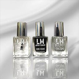 LM Loco Moco One Coat Nail Polish, Nailpaint lacquer, 11ml, Colour BLACK, SILVER GLITTER, TRANSPARENT Shades-image-95