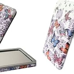 Pocket Portable Butterfly Design Compact Metal and Glass Mirror for Women, 3.5L x 2.8W inches, 2x1 Magnification-picture-38