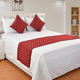 200TC Solid Quilted Velvet Bed Runner Scarf with Matching Cushion Covers/Slipcover Mattress Protector/Bed Linen Scarf/Decorative Set for Bedrooms/Guest/Hotel Rooms. (Maroon)-image-43