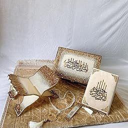 Resin Book Quran Stand Rehal with Bookmark and a Tasbih and a Box with Zip Bag and a Prayer Mat and a Free Velvet holy Book Hadiya (Cream Colour)-image-19