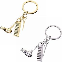 2 Pieces Stainless Steel Hair Clipper, Hair Dryer Scissors Comb Keychain Keyring for Barber Hairdresser Hair Stylist Gift-image-62