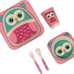 POLKA TOTS Eco Friendly Bamboo Fiber Dinner Set, 5 Pcs Tableware Crockery Set for Weaning Toddler & Self Feeding Baby Utensil Set for Baby Kids (Owl)-image-91