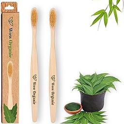 Wow Organic Bamboo Manual Toothbrush With Charcoal Ultra Soft Bristles|Premium Oral Care Bamboo Brush For Adults & Kids|Bpa-Free, Biodegradable|Eco-Friendly (Pack Of 2)-31