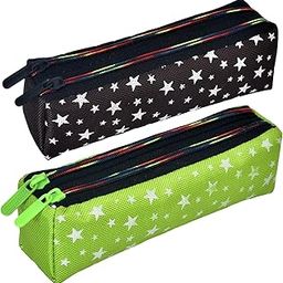 Pencil Pouch | Rexine Stationary Pouch | Pencil Utility Pouch | School Pencil Case for Kids | Pen-Pencil Box for Kids | 2 Zipper Pencil Organizer | Star Pencil Pouch | Pack of 2 | Multi-image-97