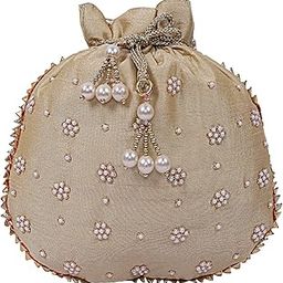 Heart Home Silk 1 Piece Women Potli Bag (Gold) - CTHH11227-28
