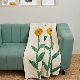 JutiePie Cotton Woven Throw Blanket with Tassels, Sunflower Texture in Cream, 60x50 Inch, Lightweight Coverlet for Sofa, Bed, or Couch-31
