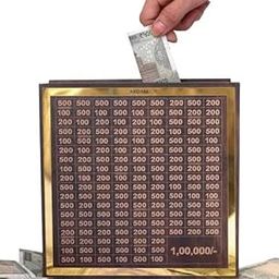 Money Saving Box with Grid Pattern, 100-500 Denomination Counter, Brown and Beige (Wood,MB02) (Wood1)-2