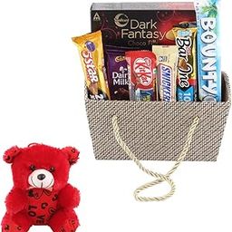 SFU E Com Bounty Coconut Chocolate With Premium Basket | Valentine Teddy Bear With Chocolate Combo | Valentine Chocolate Hamper | 817-97