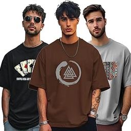 Pack of 3 Round Neck Loose Fit Graphic Print Cotton Combo Set T-Shirts-image-30