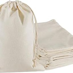 "Cotton Drawstring Potli Cloth Bags,Reusable Bags For Kitchen, Non Plastic Packing Use, Masala Potli, Spice Bag.Size 10 X12 Inches -off-white(pack of 10 bags)-image-1