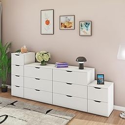 VIKI Dresser | Chest of Drawer Unit,Sovana Chest of 12 Drawers,Clothes Storage, Organizer Unit for Bedroom, Hallway, Entryway,Easy Pull Drawers, (Frosty White - 44D x 240W x 106H)|1 Year Warranty-image-66