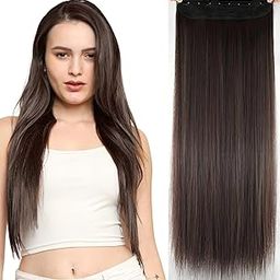 MoonEyes, Natural Brown Straight Hair Extensions in High Temperature Synthetic Fiber in 24 inch, 5 Clips Head in 1 Piece For women and girls (Light Brown)-image-20