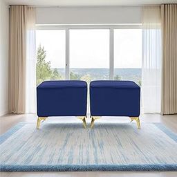 Seventh Heaven Venice 2 Seater Ottoman Stool | Luxury Comfort Puffy Footstool for Living Room & Office | Plush Suede Fabric with Metal Legs (Plush Suede - Blue)-image-22