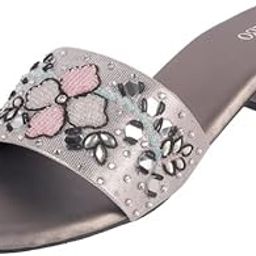 Women Faux Leather Fashionable Embellished Party Slides-image-9