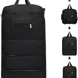 Travel Trolley Luggage Bag with Wheels Expandable Rolling Duffle Bag for Men Women Large Suitcase for 30 kg Carry-On Luggage & Travel Gear, Black, Foldable bag with 360-degree rotating-image-30
