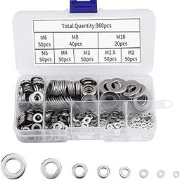 Serplex® 360Pcs 304 Stainless Steel Flat Washers for Screws Bolts, Fender Washers Assortment Set, Assorted Hardware Lock Metal Washers Kit 9 Sizes-M2 M2.5 M3 M4 M5 M6 M8 M10 for Home, Factories Repair-15