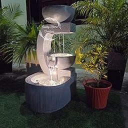Classy Home Creation Modern LED Illuminated 3-Tier Water Fountain 4 feet, Indoor/Outdoor Home Decorative Garden Office Living Room Meditation Area Waterfall, Grey Fiber Big Size 4 feet-image-11