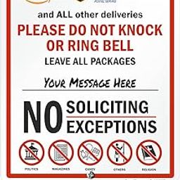 SmartSign 12 x 10 inch Write-On Leave Packages Here Yard Sign “All Deliveries Do Not Knock or Ring Bell, No Soliciting”, 40 mil Laminated Rustproof Aluminum, 36 inch Tall Sign & Stake Kit, Multicolor-image-48