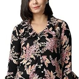 SHOWOFF Women's Long Sleeves V-Neck Black Printed Top-ON-611_Black-image-18