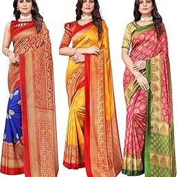 Women's Combo Art Silk Saree with Blouse Piece-Pack of 3(Metro ROYL BLU-MINALI Mustard-ALIFA Pink) Multicolor-12-picture-48