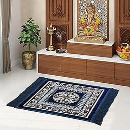 STATUS Traditional Carpet/Pooja Mat|Square Shape|Mat for Home Temple | Pooja Assan 18x18 inch (Blue)-17