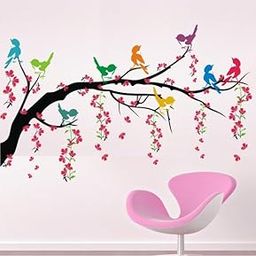 Heaven Decors Tree with Hanging Vine and Colorful Birds Nature Wall Self adhesive floor Sticker (Ideal Size on Wall: 110 cms x 60 cms) Multicolour 110 x 1 x 60 cms, Vinyl-image-35