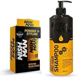 Nishman Hair Styling Powder Wax -20g & Keratin Complex Hair Care Shampoo - 200ml, Unisex Combo Kit-10