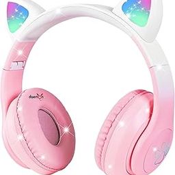 Kids Headphones, Cat Ear Kids Bluetooth Headphones, LED Light Up Over Ear Kids Wireless Headphones with HD Stereo Sound 105dB Volume Limited, Foldable Over-Ear Headphone for PC/Pad/School (Pink Pro)-image-48