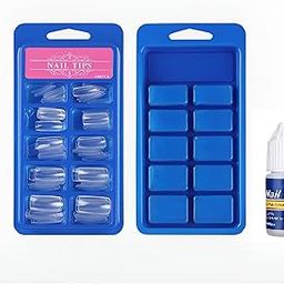 Apeak Professional 100-Piece Clear False Nails Tips with 1 Nail Glue - Acrylic Artificial Nails Manicure with Box of 10 Sizes for Nail Tips Art Salons and Home DIY (1 Pcs)-picture-51