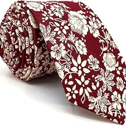 gustave Tie for Men Red Skinny Cotton Floral Necktie for Groomsmen Tie Men's Flower Printed Ties-picture-0