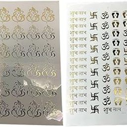 Pack of 2 – Golden Embossed Resin Insert Sheets | Shubh Labh, Om, Swastik, Footprint & Ganesha | A5 Size Foil Stickers for Resin Art, Diwali Décor, Puja Trays, and Gifting-image-68