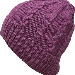Unisex Cable Weave Knit Warm Winter Woolen Skull Cap with Fur Lining-image-93