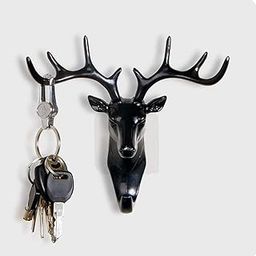 Plastic Deer Head Hanging Hook, Self Adhesive Wall Door Hook Hanger Bag Keys Sticky Holder (Black)-image-76