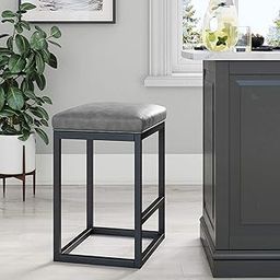 INDIAN DECOR 21083 Bar Stool/bar Chair/Cushioned Stool/Black Stool/with Cushion and Metal Base 24", Brown/Black-image-4