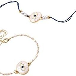 Celestial Circle Pearl Evil Eye Designer Rakhi Set for Bhaiya & Bhabhi | With Roli Chawal | Raksha Bandhan Stylish Moli Dora Rakhi | Bracelet & Thread Rakhi | Symbol of Sibling Love & Protection | Adjustable | Rakhi for Brother, Bhai & Sister | Everyday Accessories-image-50