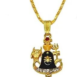 m men style Religious Jewellery Lord Shiv Trishul Shivling Locket With Chain Gold Metal Pendant Set For Men And Women-picture-28