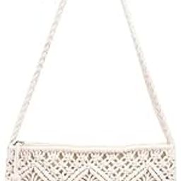 Women Macrame Shoulder Bag, Knitting Handmade Weaving Hand bag, Simple Hollow Beach Bag,White - Size: Width 25 cm x Length 20 cm Off White COLOR-55