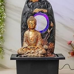CHRONIKLE Golden Brown Polyresin Tabletop Buddha Indoor Water Fountain for Home Decor with LED, Speed ​​Control Pump (Size: 37 x 28 x 56 CM | Weight: 2910Gram)-image-14