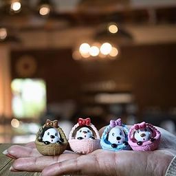 Wonderland Imported Miniatures (4 pcs) Dogs Sitting in Colourfull Baskets|Miniature Figurine| Shelf Dcor | Resin Home dcor | Gift Items-image-98